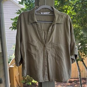 Zara Khaki Green Casual Shirt